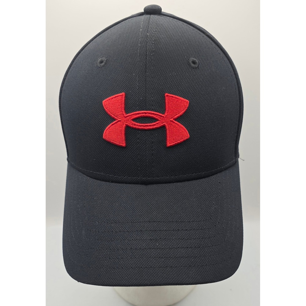 Under Armour Hat Cap Fitted Stretch S/M Black Red Logo Activewear Stitched China